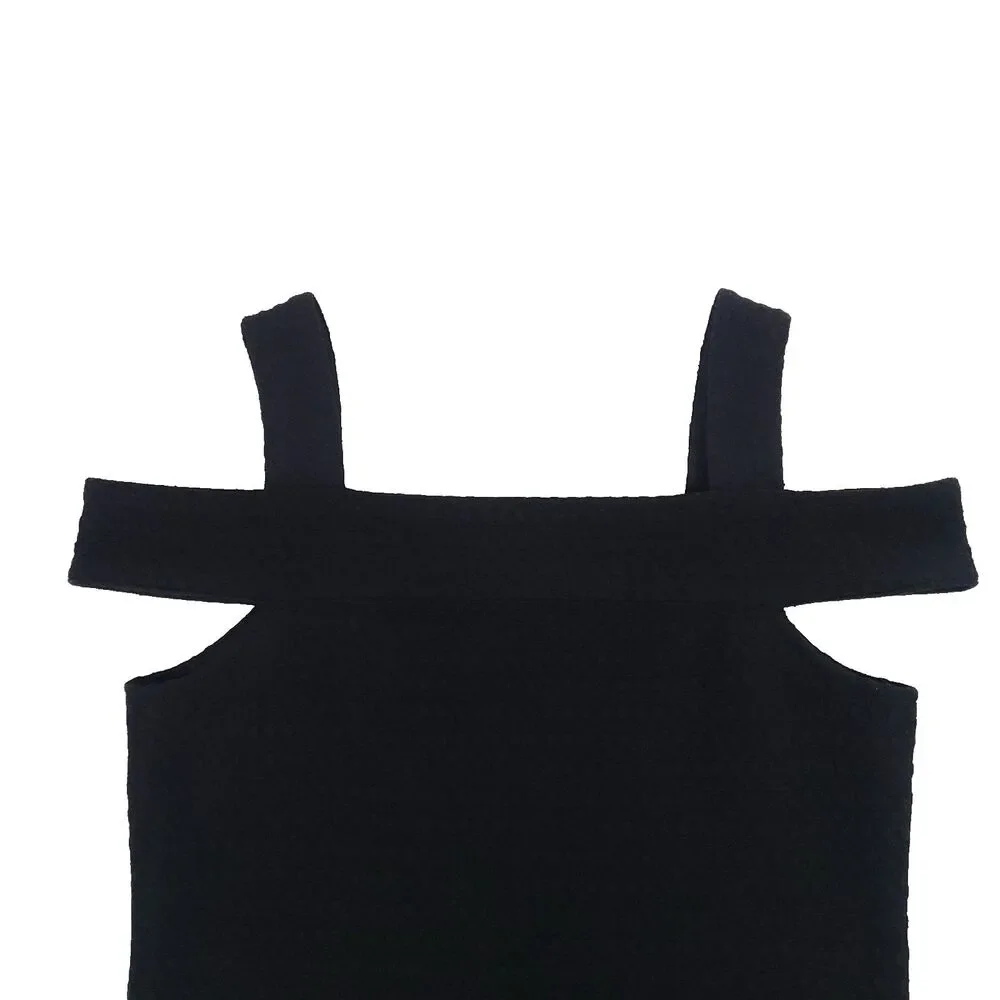 Textured Knit Square‎ Neck Michael Kors Top M Black Chunky Straps Career Goth
